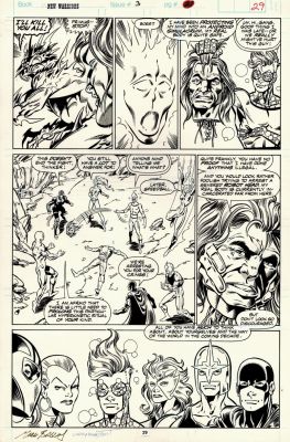 Mark Bagley Larry Mahlstedt - New Warriors #3 P 29 (All 7 New Warriors Members Decapitating the Thinker As a Robot!) 1990