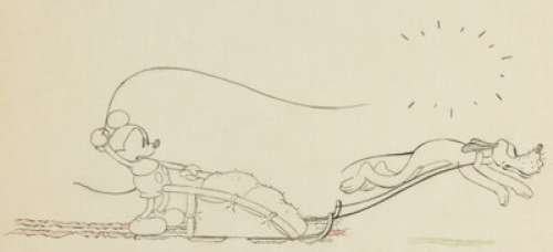 The Klondike Kid Mickey Mouse and Pluto Production Drawing (Walt Disney, 1932). Pluto pulls Mickey’s sled as - | Heritage