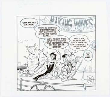 Jeff Smith Busted "Making Waves" Cruise Promotional Illustration Original Art (CBLDF, 2000). Famed - | Heritage