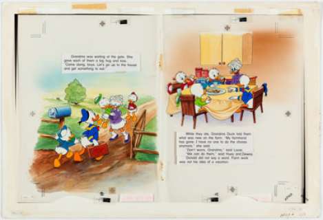 Walt Disney Fun-To-Read Library Volume 10 "Wise Grandma Duck" Storybook Pages 8-15 Hand-Colored Production Art Group o... (Total: 4 Original Art) | Heritage