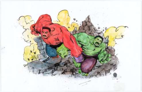 Sanford Greene Red Hulk and Green Hulk Original Art (2018)....