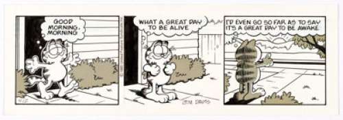 Jim Davis Garfield Daily Comic Strip Original Art dated 4-12-85 (United Feature Syndicate, 1985). An unusually - | Heritage