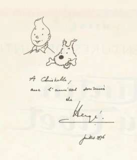 Hergé. Dessin original dédicacé Tintin | BDEnchères