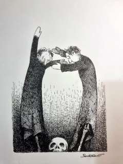 Claude Serre | « La mort marionnettiste » Planche Originale inédite signée Claude Serre 1981 (taille totale 21 x 29 cm) | Serre