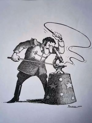 Claude Serre | « Dresseur de microbes » – dessin Original inédit signée Claude Serre – circa 1985 (taille totale 21 x 29 cm) | Serre