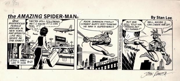 John Romita Sr. | Amazing Spider-Man Daily Comic Strip (Spider-Man Throughout Swinging To the Daily Bugle To See Jjj! Signed By John Romita!) 9-21-82 | Romitaman