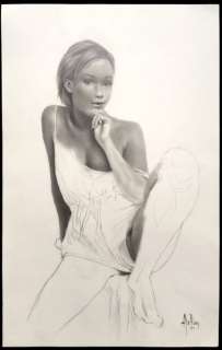 Aslan, Alain - Dessin original - Jeune fille songeuse | Catawiki