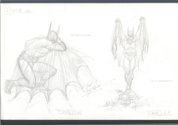 Trevor Von Eeden | Great Von Eeden 2 Figure Pencil Sketch Depicting Batman, Then Batman Transformed Into Dracula - Signed | Koch Comic Art