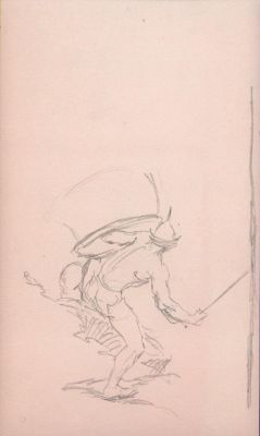 Roy Krenkel | Warrior with Sword & Shield Pencil Sketch | Anthony’s Comic Book Art