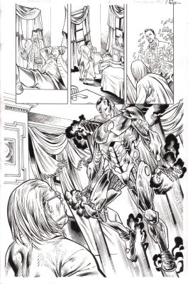 Jay Leisten | Marvel 1776 #2 P.13 - Iron Man & Ben Franklin Half Splash - Signed - 2025 | Anthony’s Comic Book Art