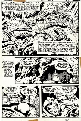Jack Kirby Mike Royer | Sandman #4 P 15 Half-Splash (Numerous Alien Creatures in the Dream Stream Come After Jed Paulsen in His Dream As Sandman Finds Him!) 1975 | Romitaman
