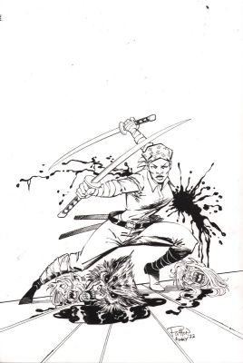 Art Nichols, Chuck Patton | Dual Katana Wielding Demon Hunter Woman - Signed | Anthony’s Comic Book Art