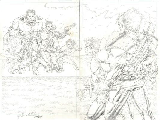 Rob Liefeld | X-Force #3 P 2-3 Double Spread Splash (Entire 5 Member X-Force Team Confronts Cannonball & Spectre!) 2004 | Romitaman
