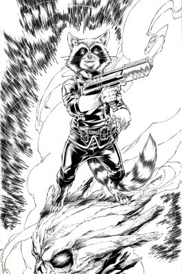 Brett Booth, Norm Rapmund | Rocket Racoon & Groot Very Detailed Pinup (2014) | Romitaman