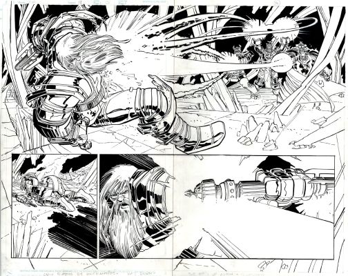 Dick Giordano, John Romita Jr. | Thor #18 P 15-16 Dps (Awesome Spread with the 3 Evil Enchanters Blasting Odin!) 1999 | Romitaman