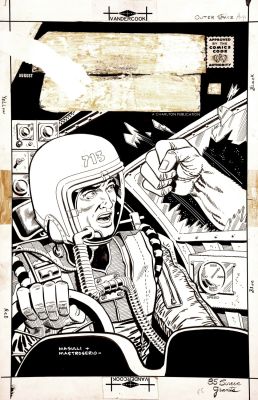 Pat Masulli, Rocco "Rocke" Mastroserio - Outer Space #18 Cover (Outstanding Space Ship Scene As Alien Smashes Through Astronaut‘s Capsule Window!) Large Art- 1958