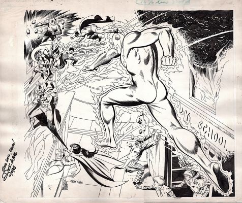 Jack Abel Dick Ayers | Ayers, Dick - Dc Disaster Calendar Twice-Up Pinup Art, Freedom Fighters Vs Flamesplasher 1977 | Cool Lines Art