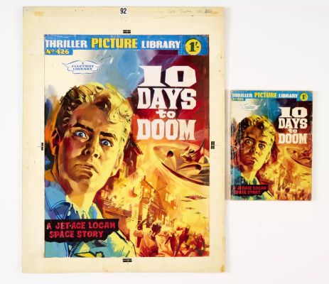 Lot 92 - Jet-Ace Logan ’10 Days to Doom’ original cover artwork (1962) by Alessandro Biffignandi for Thriller | Comic Book Auctions ltd