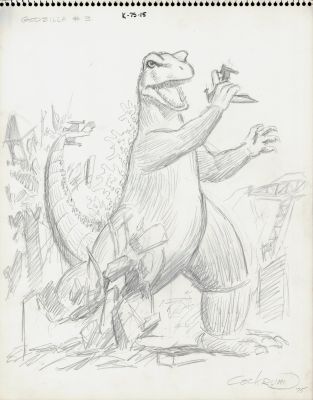 Dave Cockrum | Godzilla #3 Holding Plane Aurora Model Kit Style Guide For Produced Model & Possible Basis For Marvel Godzilla #1 Cover! (Signed - 1975) | Romitaman