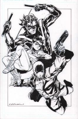 Elliot Fernandez | Three Robins Commission - Dick, Damian, & Jason - Signed | Anthony’s Comic Book Art