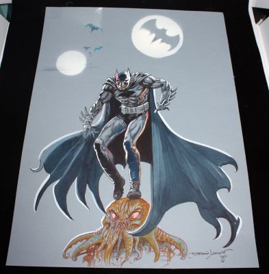 Esteban Maroto | Batman Perched on Cthulu Head Large Mixed Media Art - Signed - 2021 | Anthony’s Comic Book Art