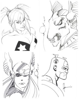 Chad Hardin, Howard Chaykin, Walter Simonson Original Sketch Collection (4 Different) - Including Thor, Harley Quinn Captain America - 9 x 12 | Goldin