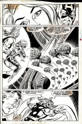 Bob Hall, Don Heck | Avengers #301 P 15 Semi-Splash (Don Heck Inks! Thor, Captain America, Mr Fantastic, & Invisible Woman Battle Giant Brain Leeches!) 1988 | Romitaman