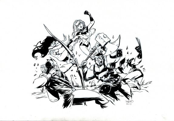 Sanford Greene | Published Avengers Card Game Pinup (Wolverine, Spider-Woman, Ms. Marvel, Hawkeye!) | Romitaman