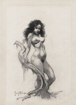Frank Frazetta - Icon Published Incredibly Detailed Nude Babe Tip in Plate (1991)