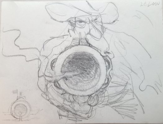 Pat Oliphant | Oliphant, Patrick - Political Cartoon Double Sketch, Reagan As Sheriff Lelaw Gun Pov + Martin Feldstein Faces Canon | Cool Lines Art