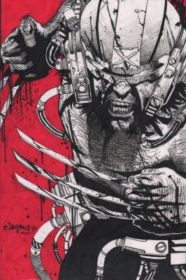 Jimbo Salgado | Weapon X Claws Out Black White & Red Splash Commission - Signed - 2022 | Anthony’s Comic Book Art