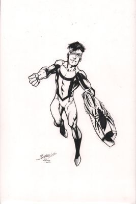 Mark Bagley, Mark Morales | Invincible in Flight Full Figure Commission - Signed - 2013 | Anthony’s Comic Book Art