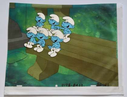Les Schtroumpfs - Original Production Cel + Copy Background (1980’s) | Catawiki