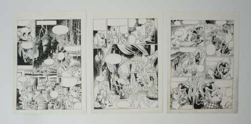 [Marten Toonder] Dick Matena - 3 original pages Tom Poes en de Pas-kaart