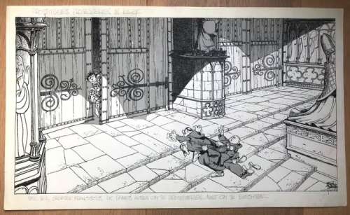 Cartoon - Groot formaat - Prostituees protesteren in Kerk - O.I. encre et grille sur papier Ã  dessin épais - (1975) | Catawiki