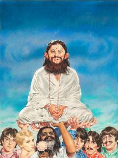 NORMAN MINGO "MAD" MAGAZINE #121 FRAMED COVER ORIGINAL ART FEATURING THE BEATLES & THE MAHARISHI. | Hake’s