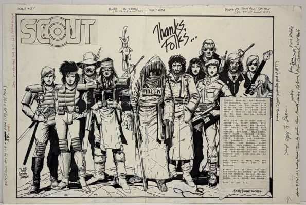 Lot 30 - Timothy Truman – Scout #24, Pages 26–27 Final Double-Page Spread Farewell Original Art, 1987 | Oberon Auctions