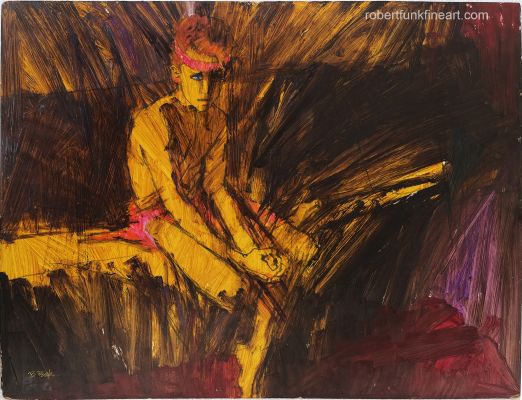 Bob Peak, Robert Peak | Bob Peak , Sports Portrait of Athletic Partially Nude Boy with Rapid Brushstrokes, 1970’S | ComicArtFans Classifieds