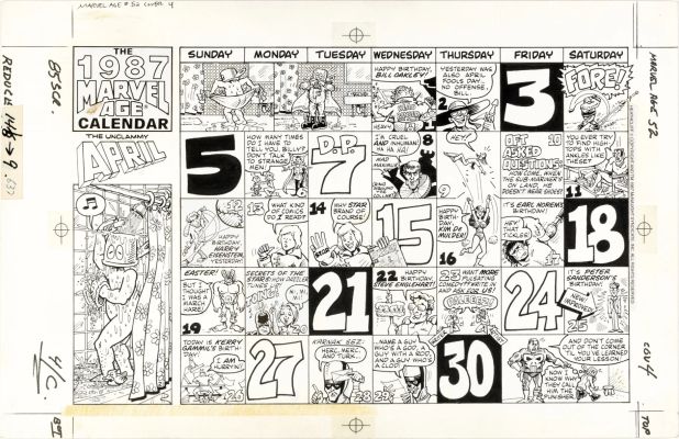 Ron Zalme | Fs: Marvel Age #52 Back Cover - April 1987 Calendar | ComicArtFans Classifieds