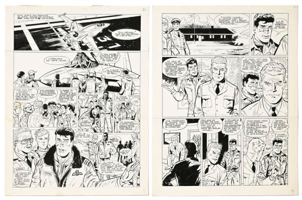 Lot 1987 - Dan Cooper, Albert Weinberg, tome 34, "Silver Fox", éd. Novedi, 1985, planches originales de ba | misc / divers
