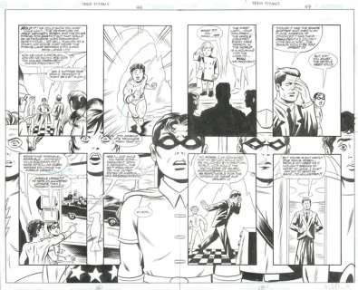 TEEN TITANS LOST ANNUAL (2003) pgs 46 & 47 JFK Splash by Jay Stephens, Mike Allred & Bob Haney (d. 2004)