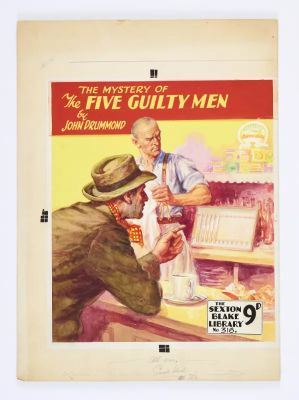 Lot 44 - ’Five Guilty Men’ original cover artwork by Reginald Heade for Sexton Blake Library No 316 (1954). | Comic Book Auctions ltd