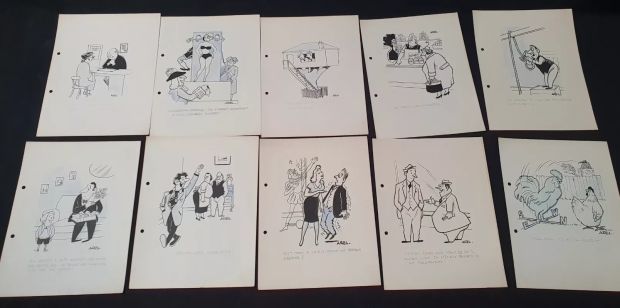 Lot 388 - TEN PEN AND INK ORIGINAL SINGLE-PANEL CARTOONS circa 1940s/50s, various subjects, all with hand | misc / divers