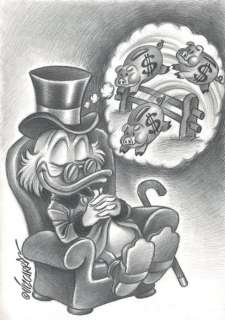 Uncle $crooge Counting Piggy Banks - Original Drawing - Joan Vizcarra - Art de crayon | Catawiki
