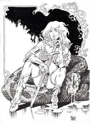 Claude Pelet | Red Sonja and snake | 2DGalleries