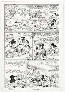  - Topolino #1592 - Sergio Asteriti - tavola originale "	Topolino e il Mistero dei Dinosauri" - Page volante - (1986) 