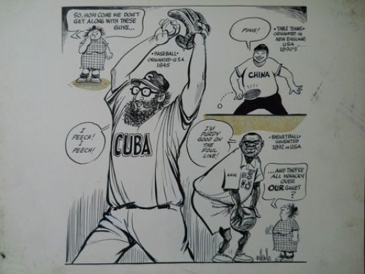 PLAYIN’ GAMES Bill GALLO Original Art FIDEL CASTRO Cuba Baseball BASEMENT BERTHA | eBay US