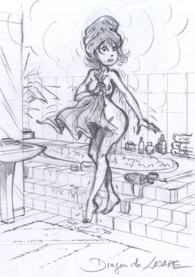 Dragan de Lazare - Illustration originale Rubine sous la douche | Galerie des bulles
