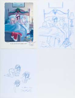 Yeagle, Dean - Dean Yeagle Playboy December-2009 Single Panel Gag Cartoon Illustration Original Art and Signed Print Group of 3 (... (Total: 3 Items)