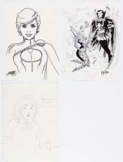Pérez , George - George Pérez, Terry Moore, and Neil Vokes - Power Girl, Doctor Strange, and Others Sketches Original Art Group of 3 (c. 2000-2... (Total: 3 Original Art)